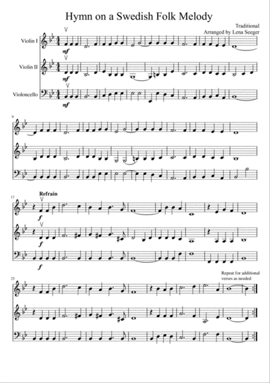 Hymn on a Swedish Folk Melody (two violins and cello) String Trio scores gallery preview page 2
