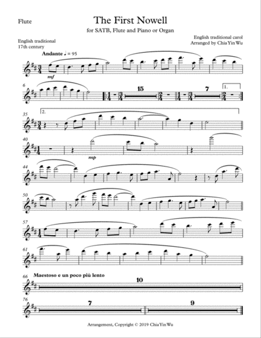 The First Nowell (Flute Part) Flute Solo scores gallery preview page 1