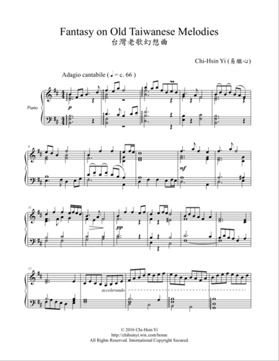Fantasy on Old Taiwanese Melodies Piano Solo scores gallery preview page 1