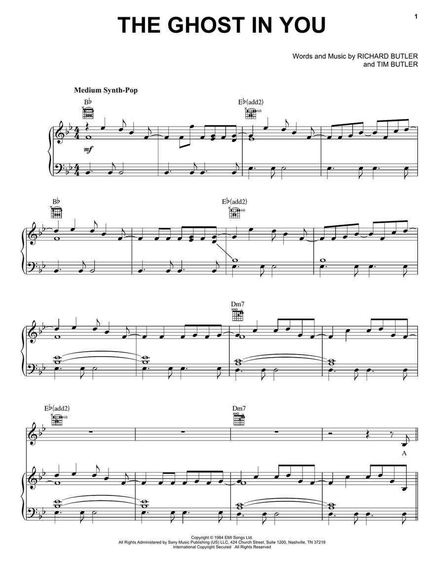 The Ghost In You Piano, Vocal, Guitar scores gallery preview page 1