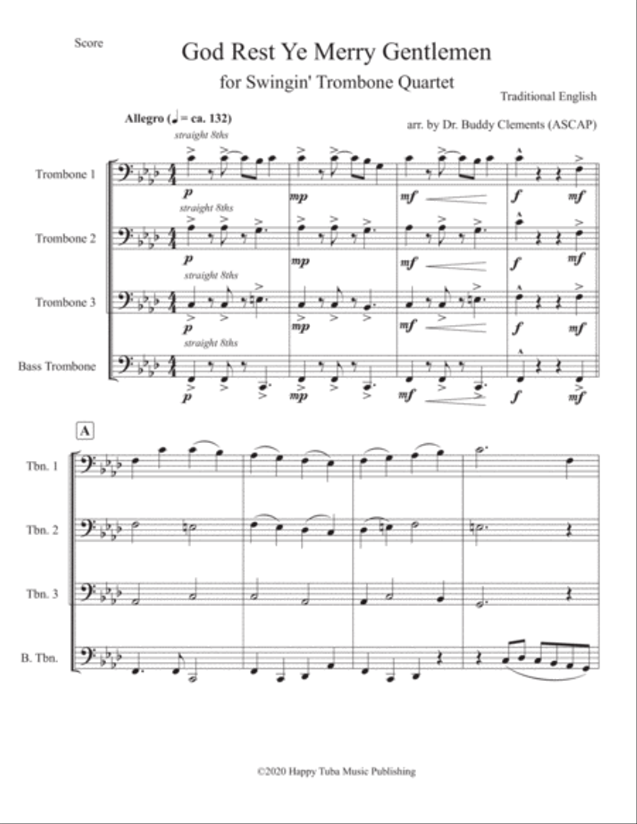 God Rest Ye Merry Gentlemen for Swinging' Trombones (Fmin) Small Ensemble scores gallery preview page 1