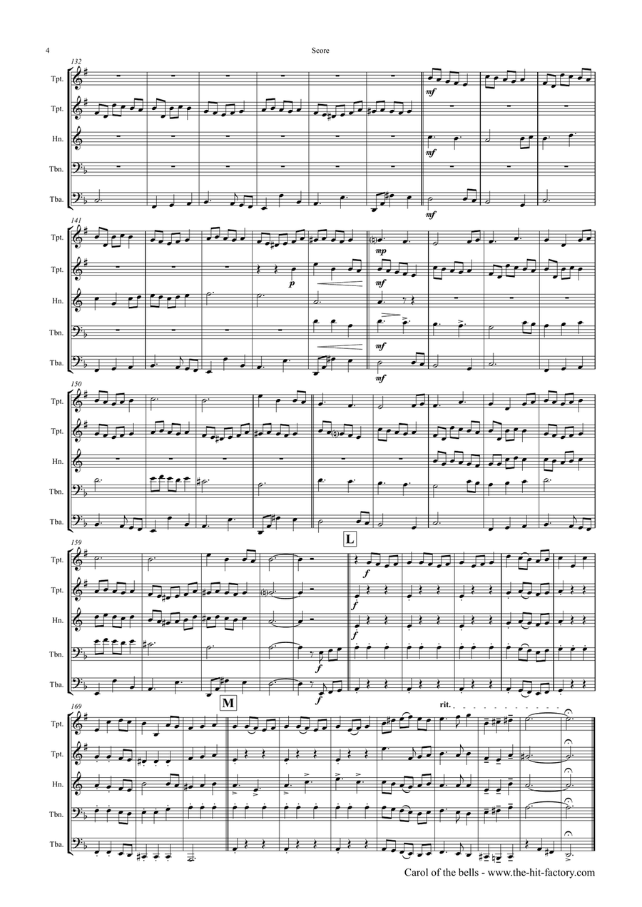 Carol of the Bells - Pentatonix style - Brass Quintet Brass Quintet scores gallery preview page 4