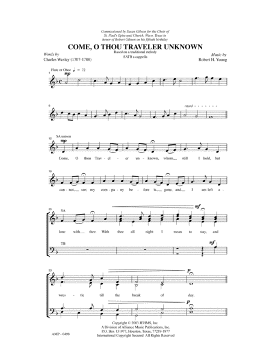 Come, O Thou Traveler Unknown 4-Part scores gallery preview page 2