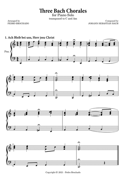 Three Bach Chorales in C and Am - Piano Solo (simplified bass and voicings) image number null