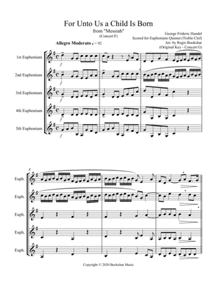For Unto Us a Child is Born (from "Messiah") (F) (Euphonium Quintet - Treble Clef)