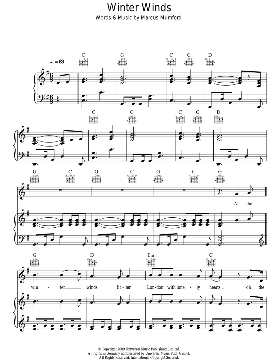 Winter Winds Winter Winds Piano, Vocal, Guitar scores gallery preview page 1