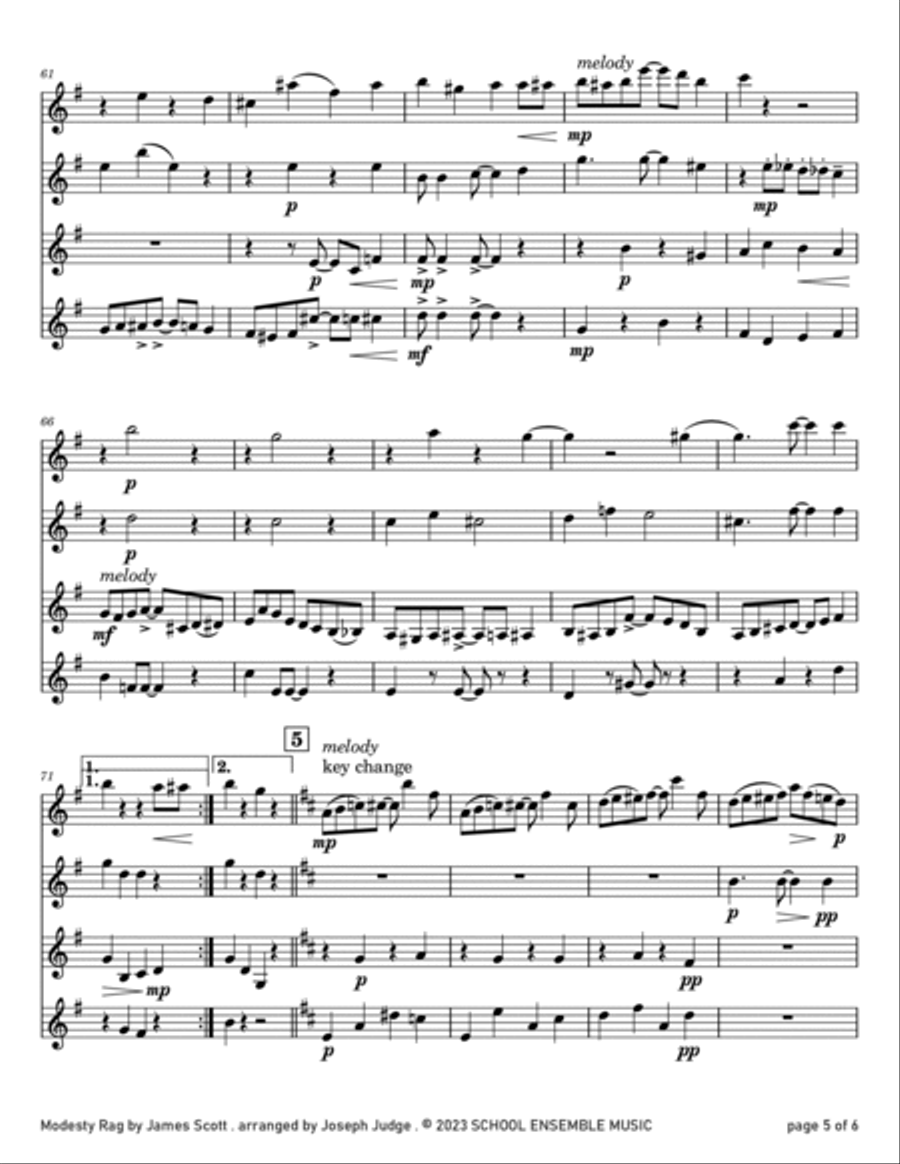 Modesty Rag by James Scott for Clarinet Quartet in Schools Clarinet Quartet scores gallery preview page 5