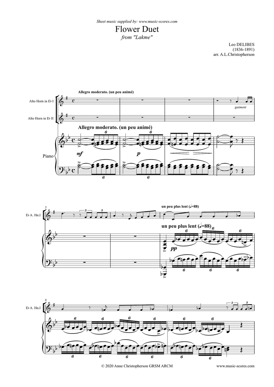 Flower Duet from Lakme - 2 Alto Horns in Eb and Piano - long version
