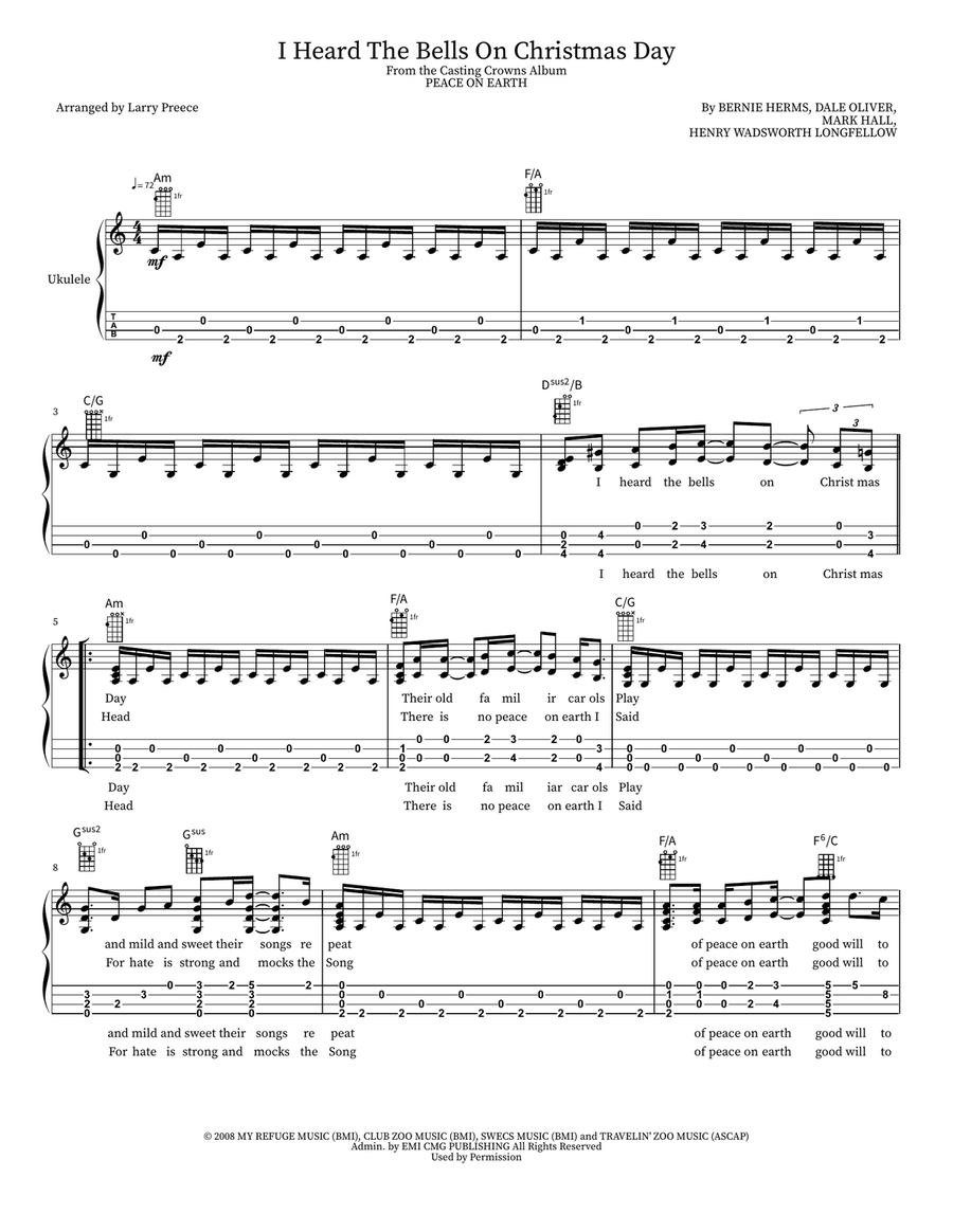 I Heard The Bells On Christmas Day Ukulele scores gallery preview page 1