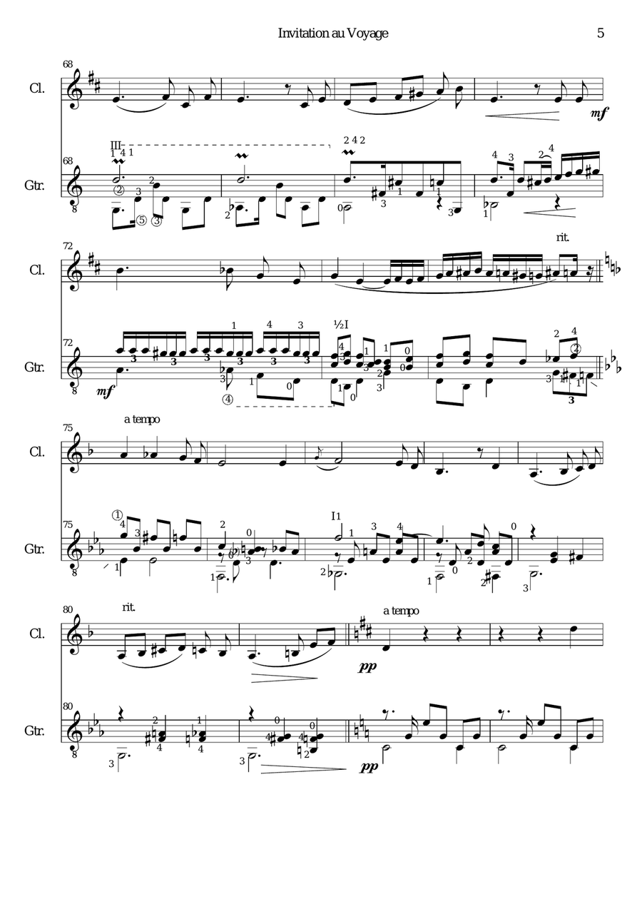 Invitation to the journey (Diepenbrock) for clarinet and guitar Clarinet scores gallery preview page 5