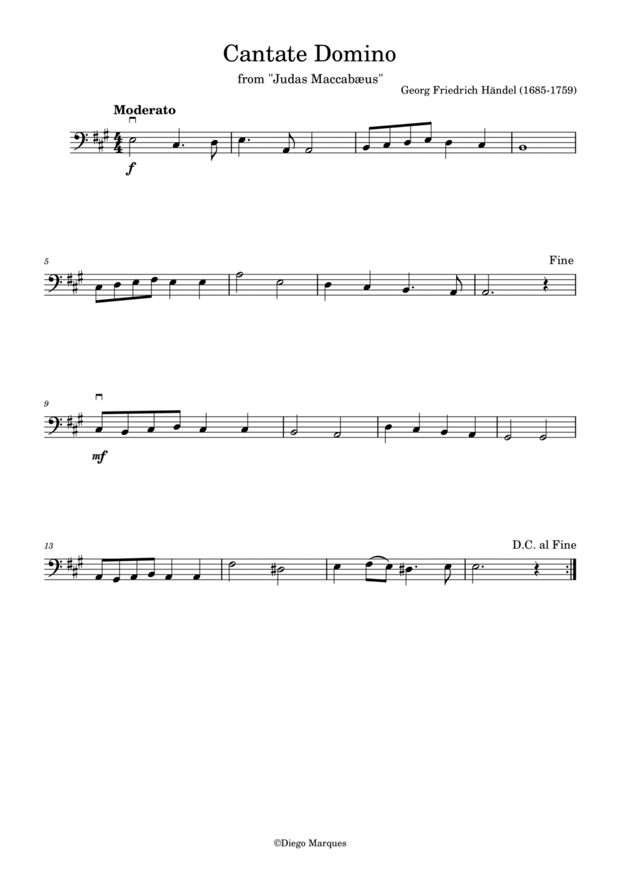Cantate Domino in A Cantate Domino in A Cello Solo scores gallery preview page 1