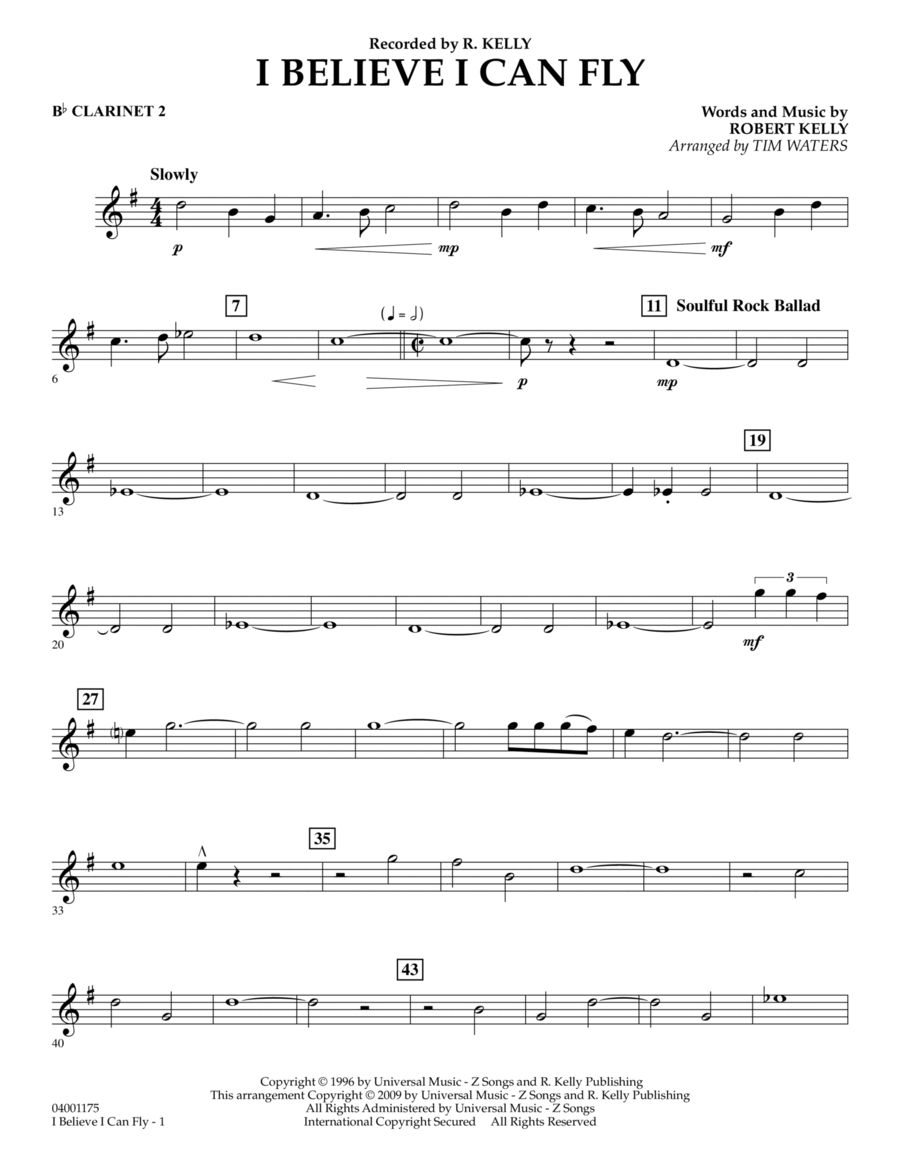 I Believe I Can Fly - Bb Clarinet 2 B-Flat Clarinet scores gallery preview page 1