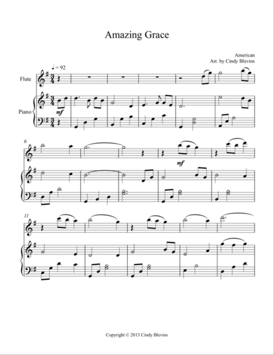 Amazing Grace, for Piano and Flute Flute Solo scores gallery preview page 2