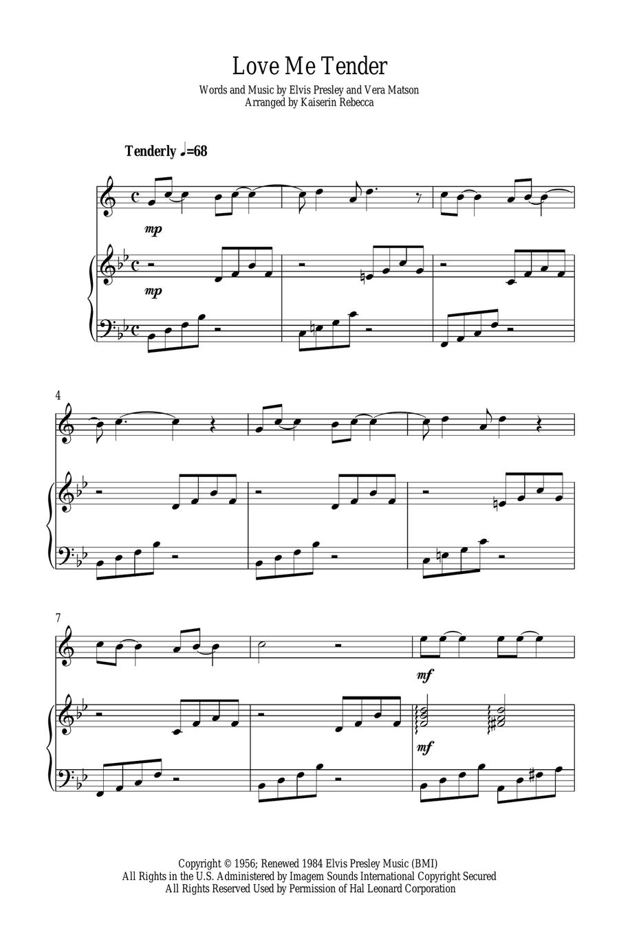 Love Me Tender Tenor Saxophone scores gallery preview page 1