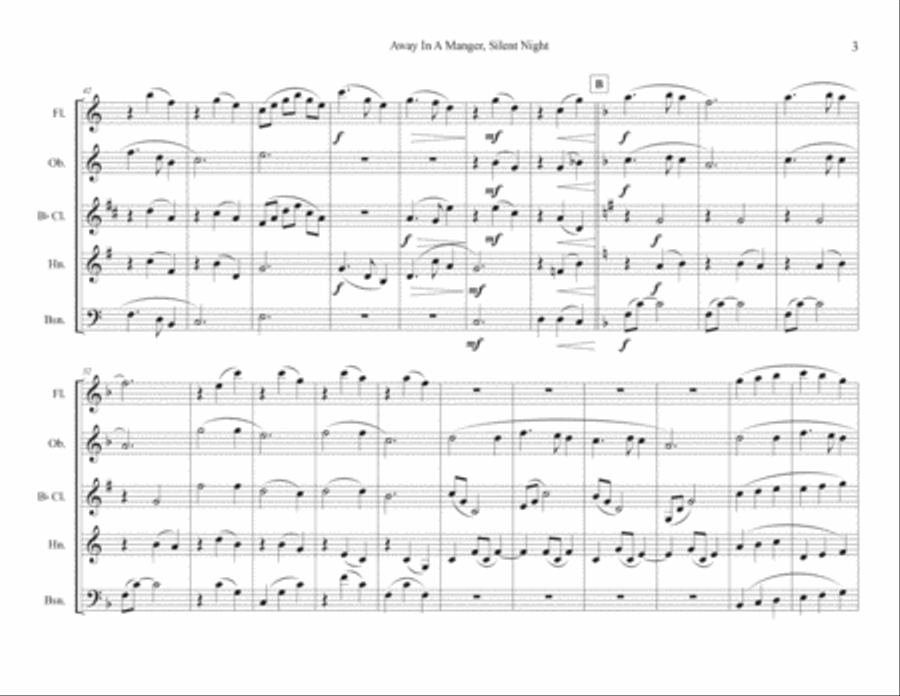 Away in a Manger, Silent Night (Woodwind Quintet) Woodwind Quintet scores gallery preview page 3