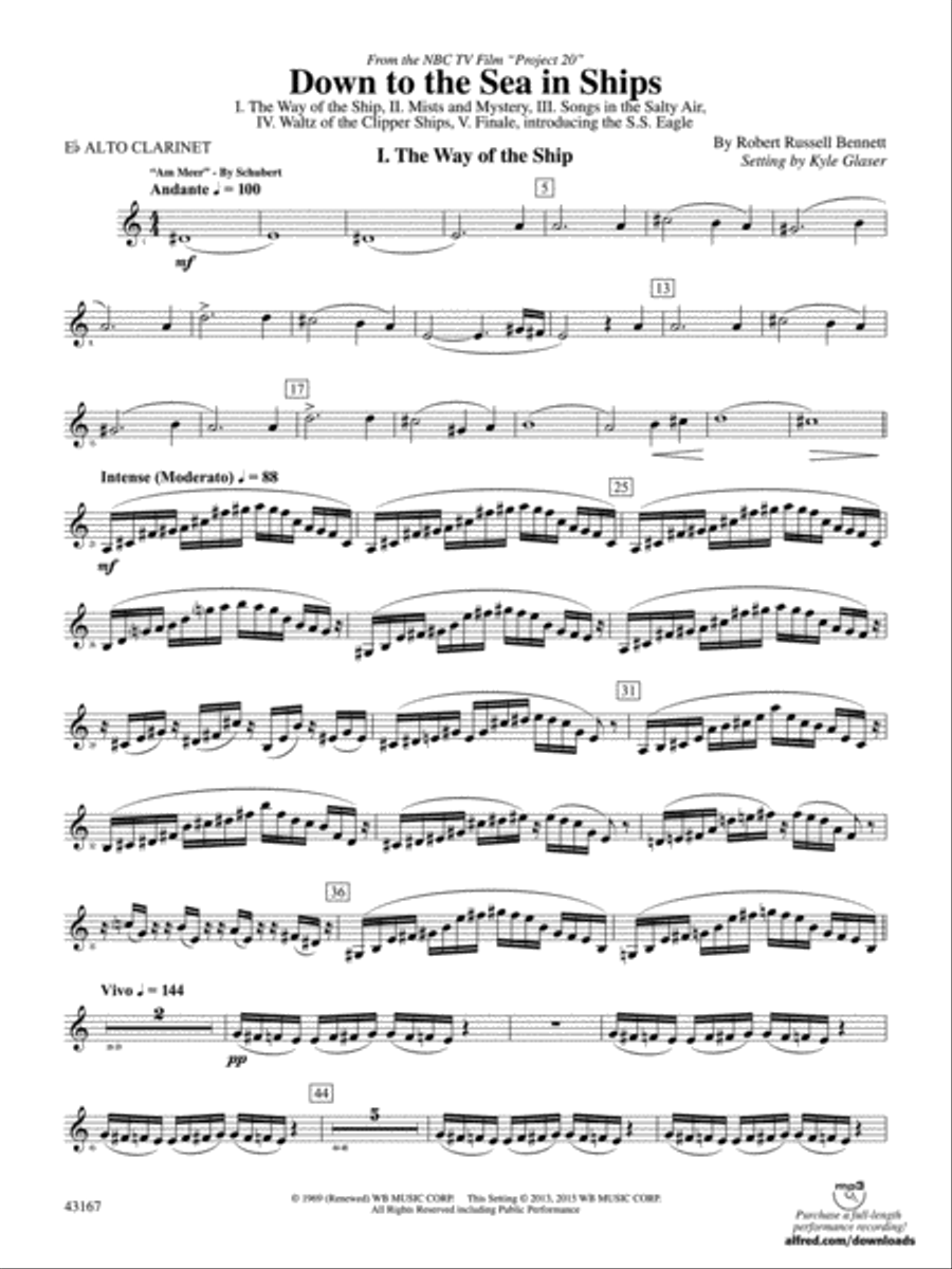 Down to the Sea in Ships (from the NBC TV Film Project 20): E-flat Alto Clarinet Concert Band scores gallery preview page 2