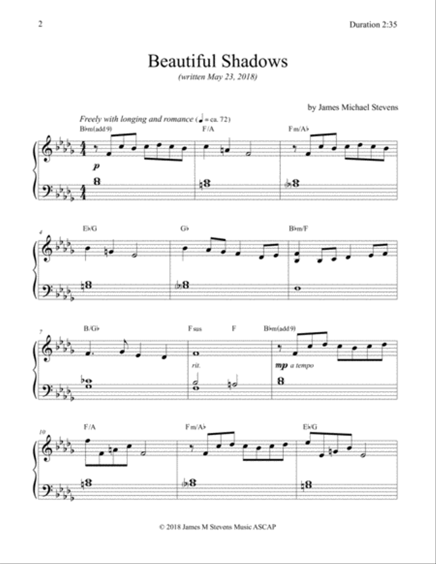 Beautiful Shadows Piano Solo scores gallery preview page 2