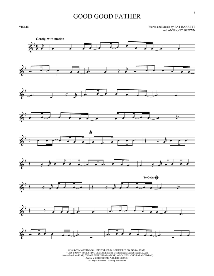 Good Good Father Good Good Father Violin Solo scores gallery preview page 1