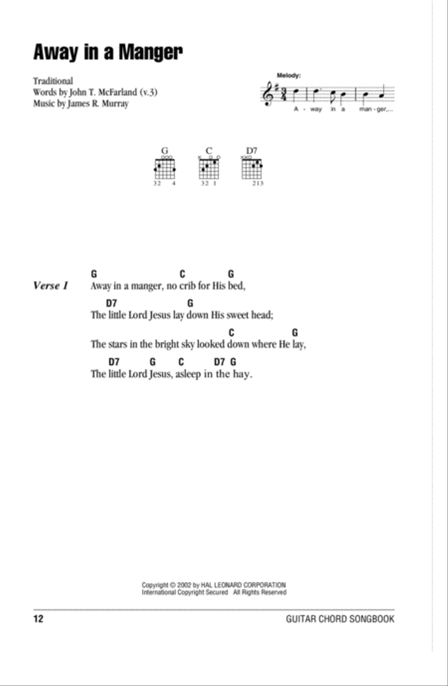 Away In A Manger Easy Guitar scores gallery preview page 1