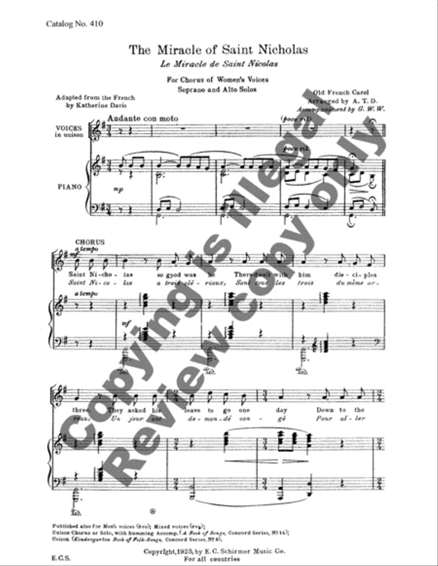 The Miracle of St. Nicholas (Le Miracle de Saint Nicolas) SSAA scores gallery preview page 3