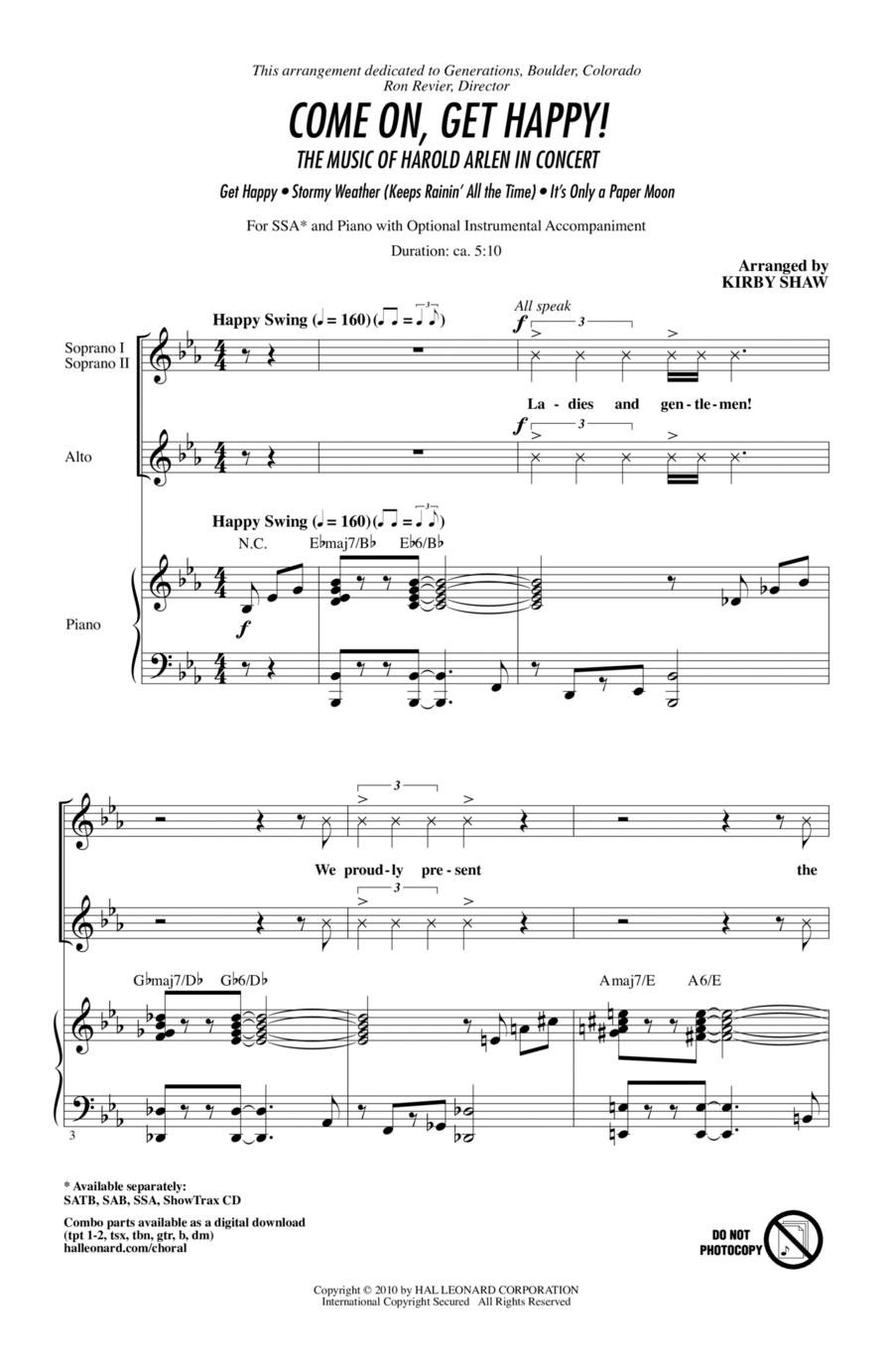 Come On, Get Happy! The Music Of Harold Arlen In Concert (Medley) SSA scores gallery preview page 1