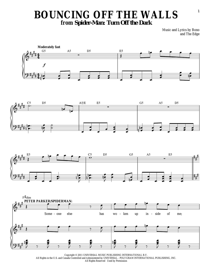 Bouncing Off The Walls Bouncing Off The Walls Piano, Vocal scores gallery preview page 1
