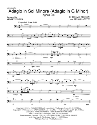 Book cover for Adagio In Sol Minore (Adagio in G Minor) (arr. Audrey Snyder) - Cello