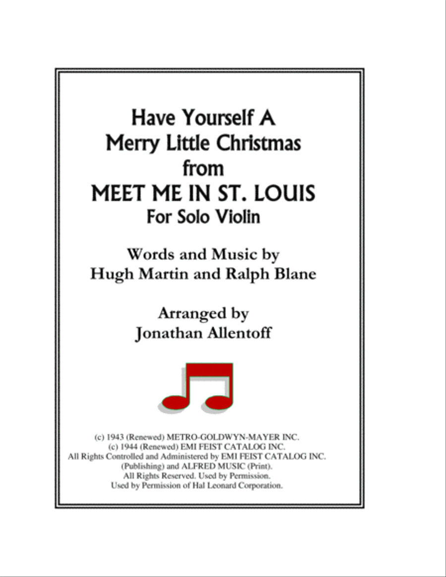 Have Yourself A Merry Little Christmas from MEET ME IN ST. LOUIS Violin Solo scores gallery preview page 1