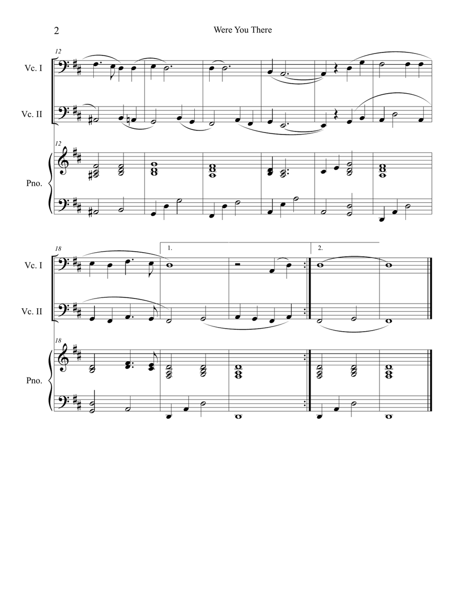 Were You There (cello duet) with optional piano accompaniment Were You There (cello duet) with optional piano accompaniment String Duet scores gallery preview page 2