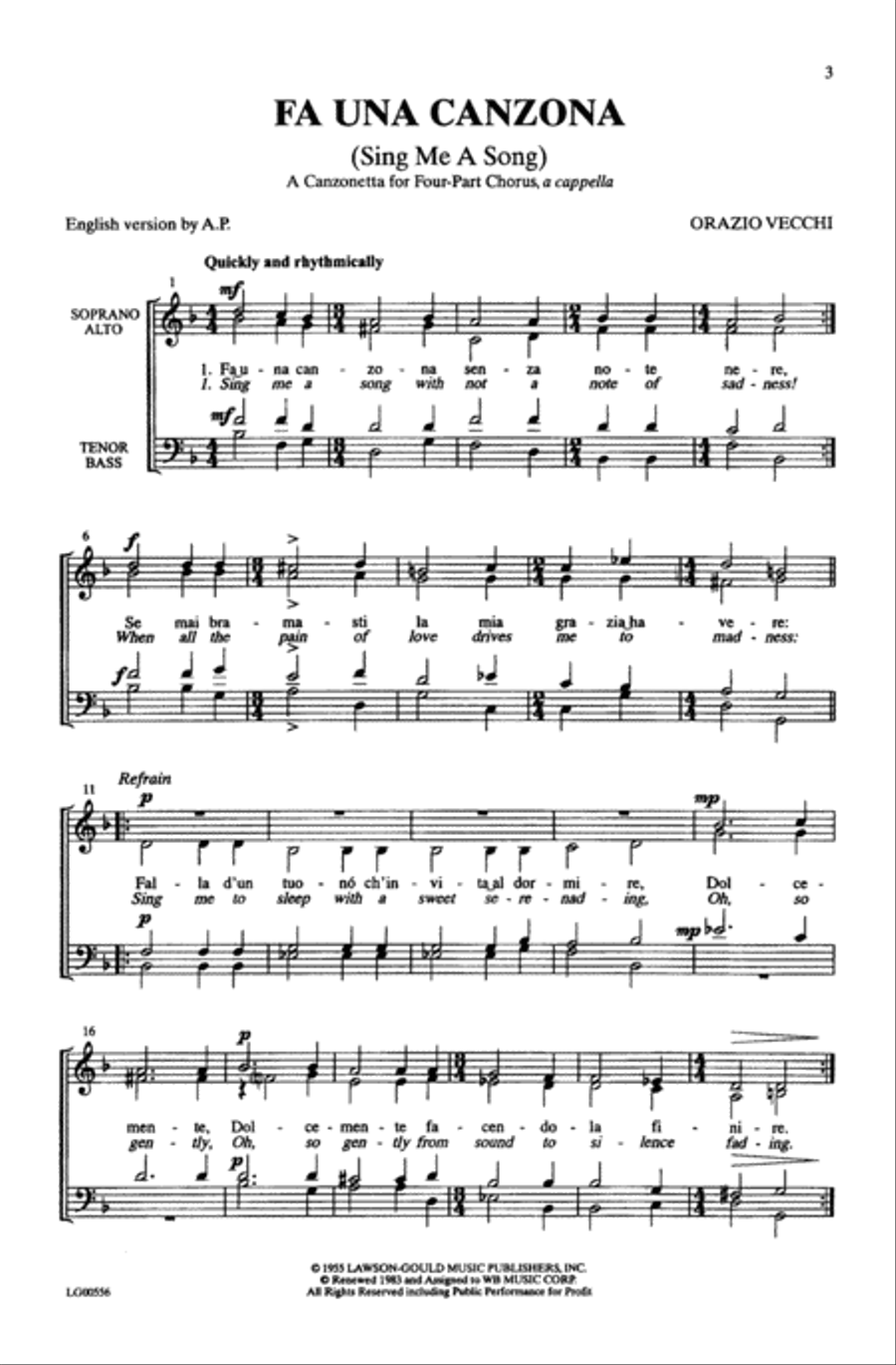 Fa Una Canzona (Sing Me a Song) Choir scores gallery preview page 2