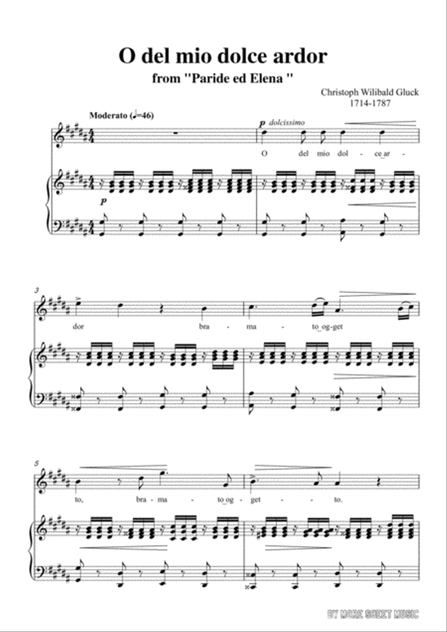 Gluck-O del mio dolce ardor in g sharp minor,for Voice and Piano Voice Solo scores gallery preview page 3