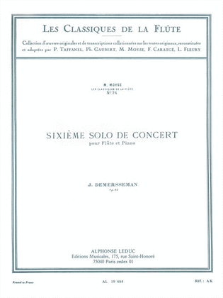Book cover for Concert Solo No. 6, Op. 82 - Les Classiques de la Flute No. 74