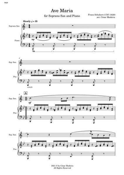 Ave Maria by Schubert - Soprano Sax and Piano (Full Score) image number null