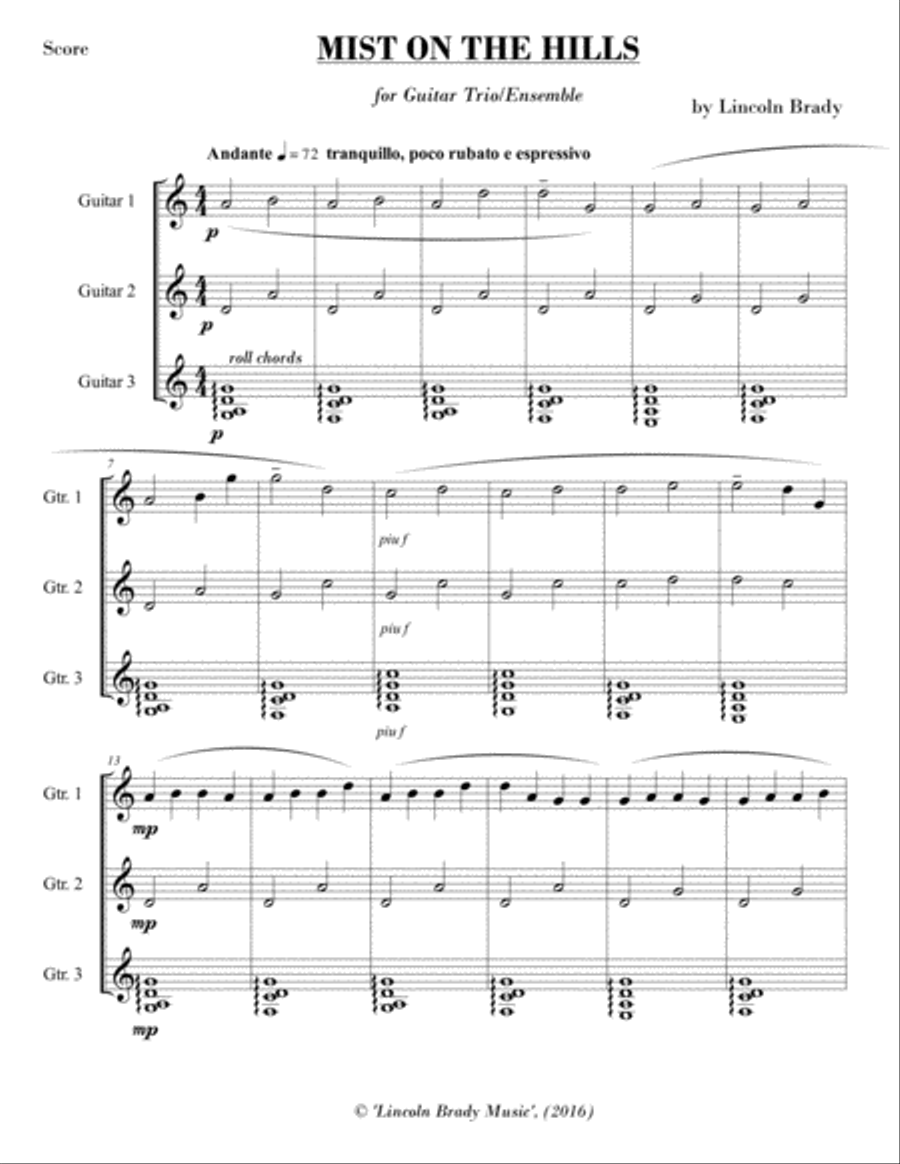 MIST ON THE HILLS - Guitar Ensemble - (Score Only)