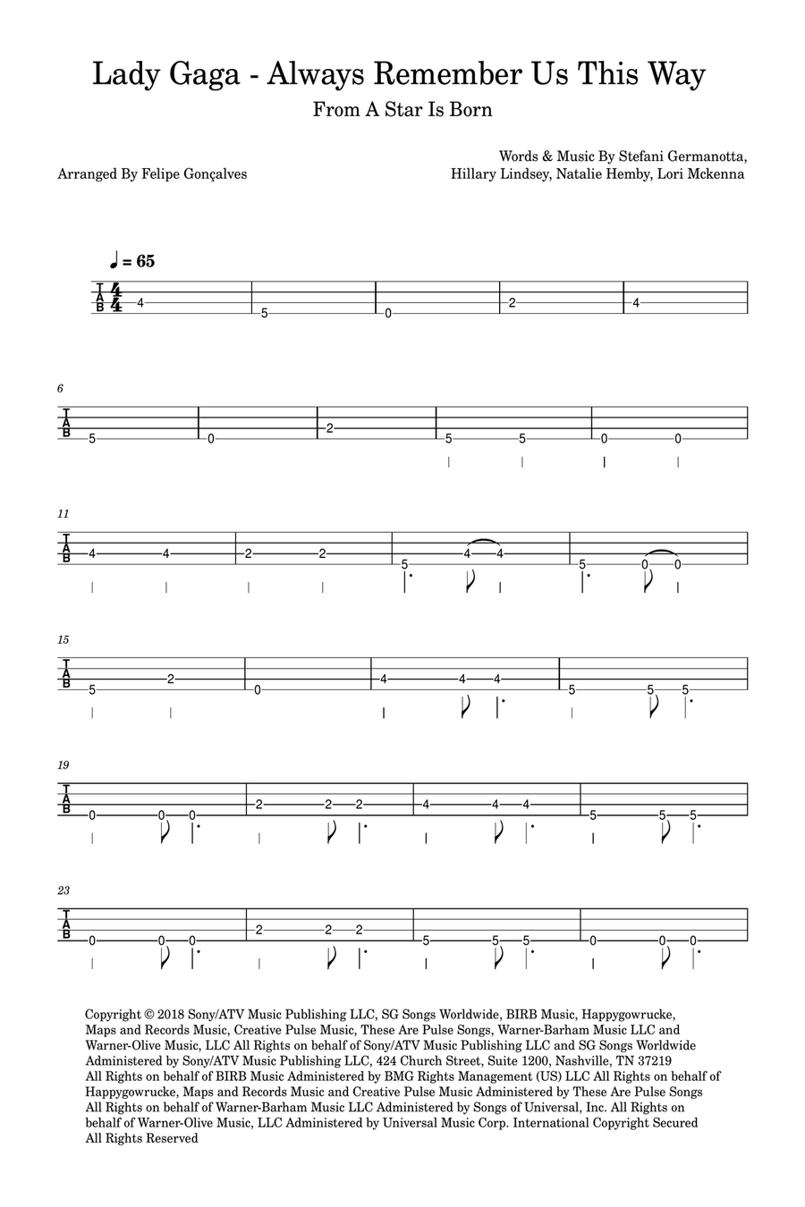 Always Remember Us This Way Acoustic Guitar scores gallery preview page 1