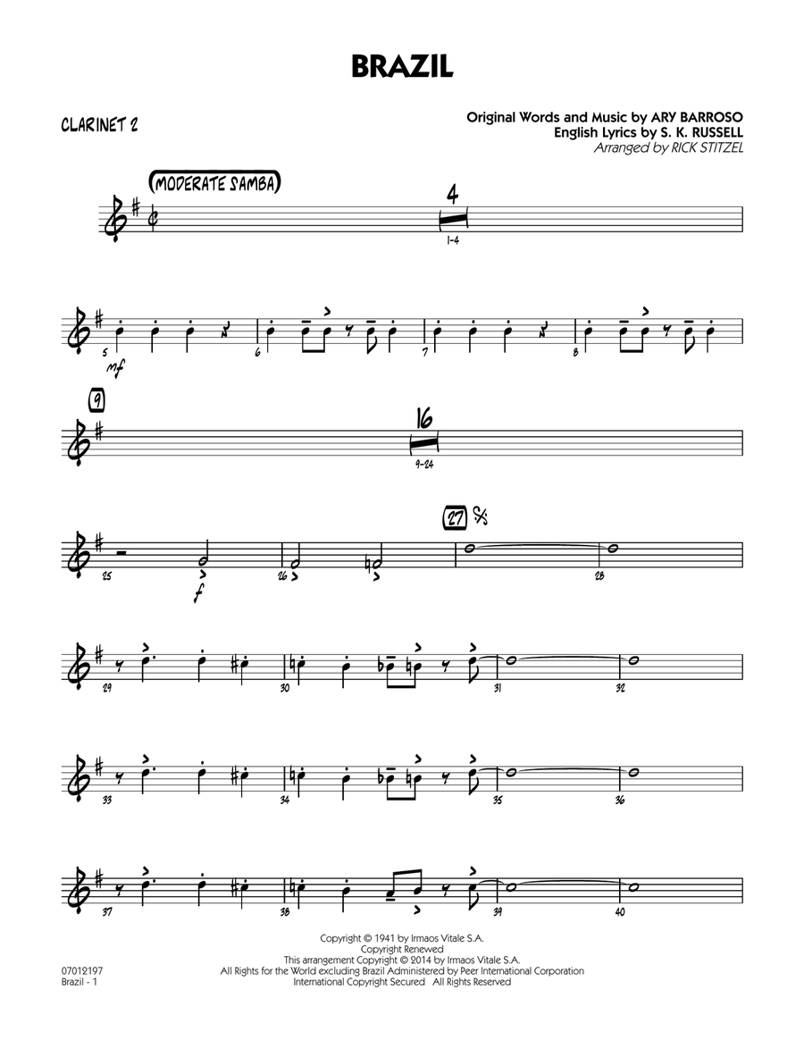 Brazil - Bb Clarinet 2 Brazil - Bb Clarinet 2 Jazz Ensemble scores gallery preview page 1