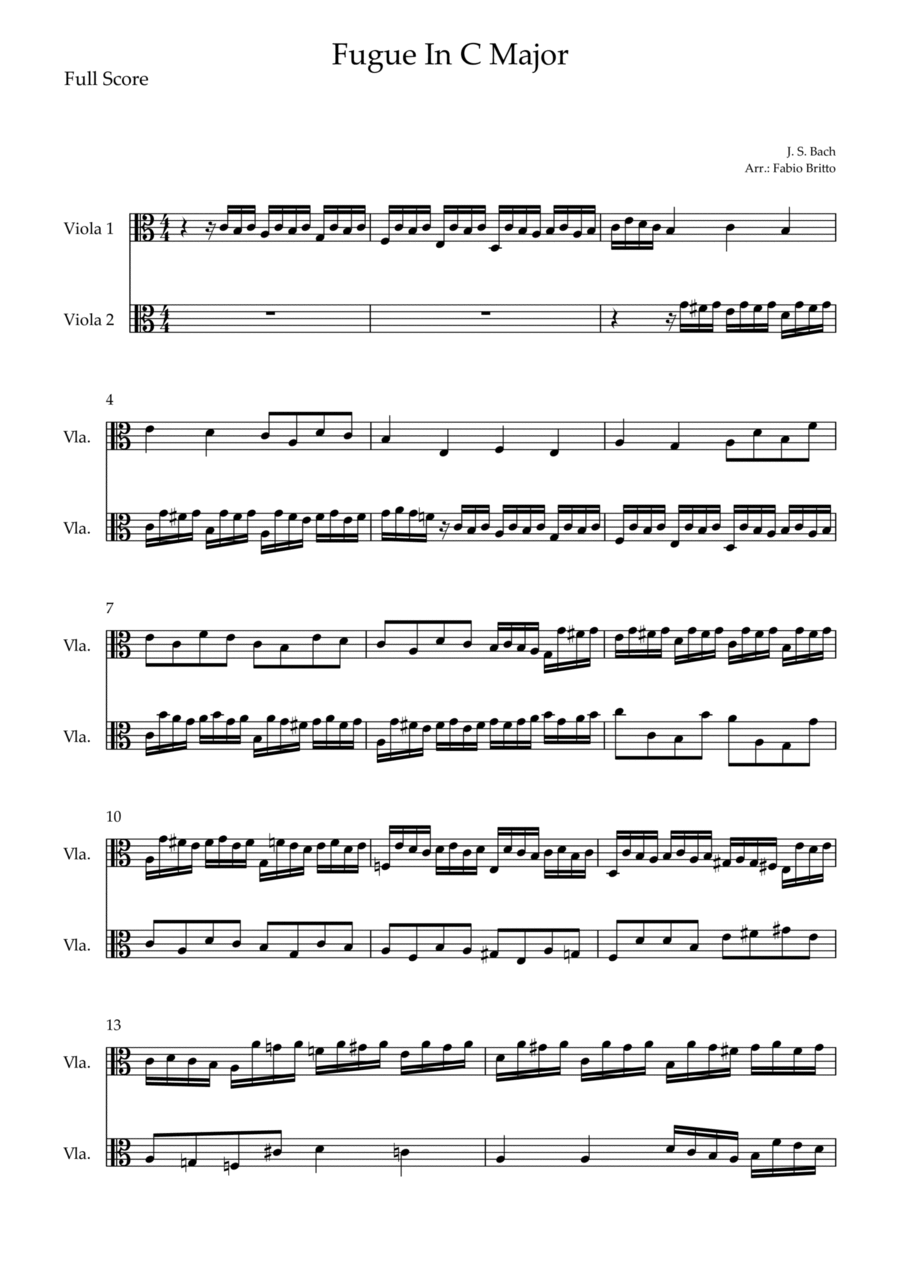 Fugue In C Major (J. S. Bach) for Viola Duo String Duet scores gallery preview page 1