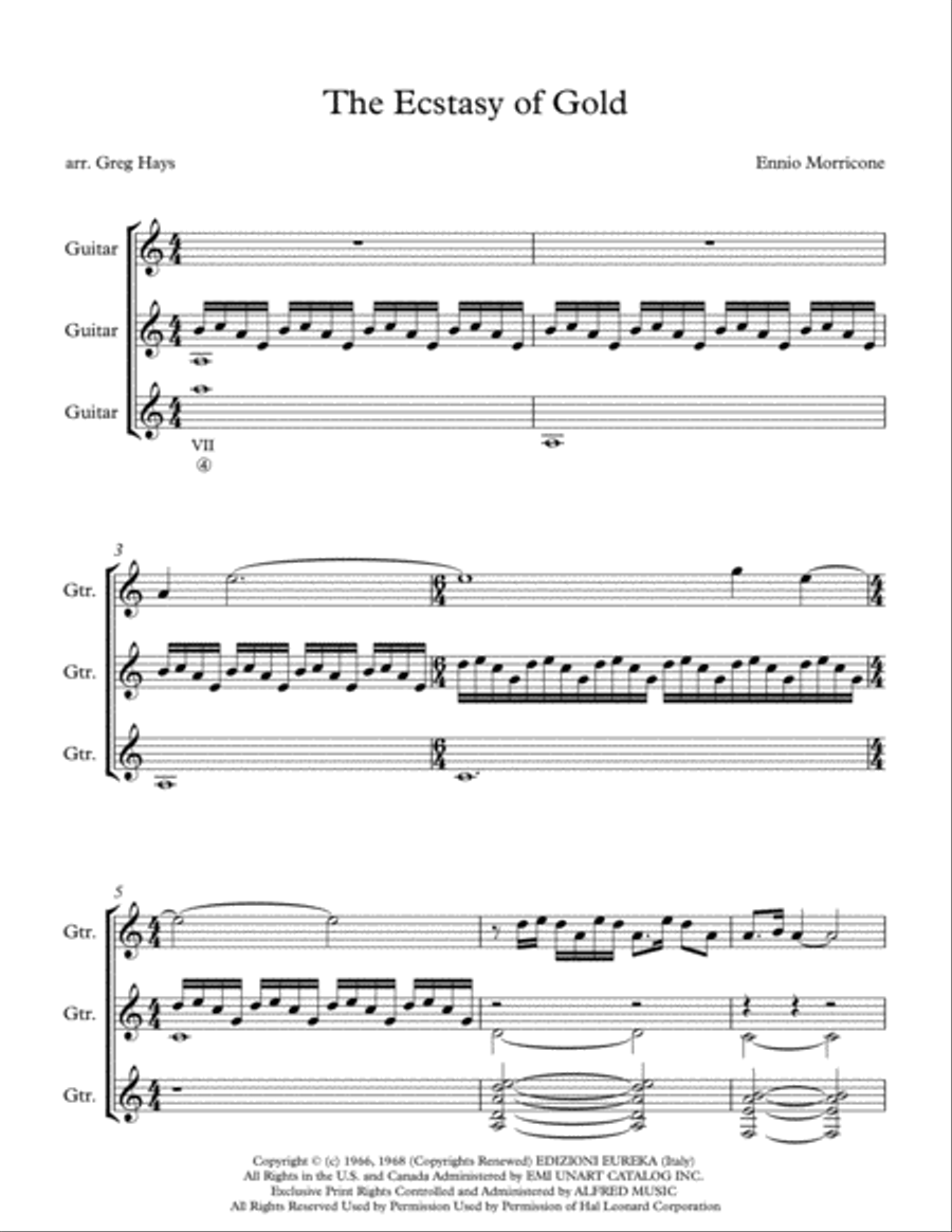 The Ecstasy Of Gold from THE GOOD, THE BAD AND THE UGLY Guitar Ensemble scores gallery preview page 1