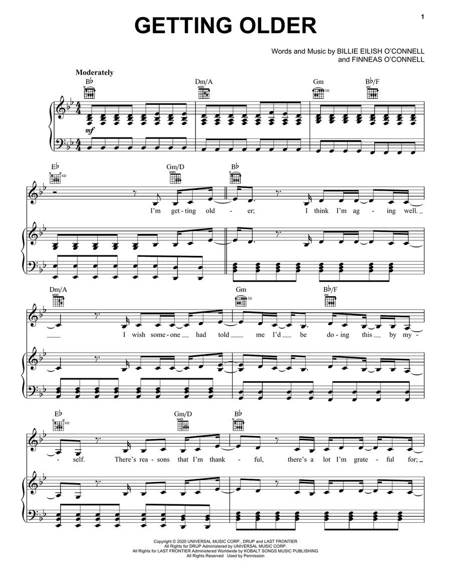 Getting Older Getting Older Piano, Vocal, Guitar scores gallery preview page 1