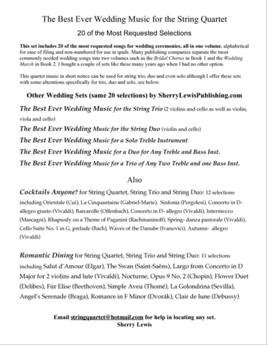 STRING QUARTET - WEDDING MUSIC STRING QUARTET COLLECTION SET OF WEDDING CLASSICS 20 arrangements String Quartet scores gallery preview page 2