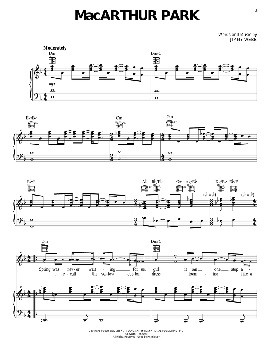 MacArthur Park Piano, Vocal, Guitar scores gallery preview page 1