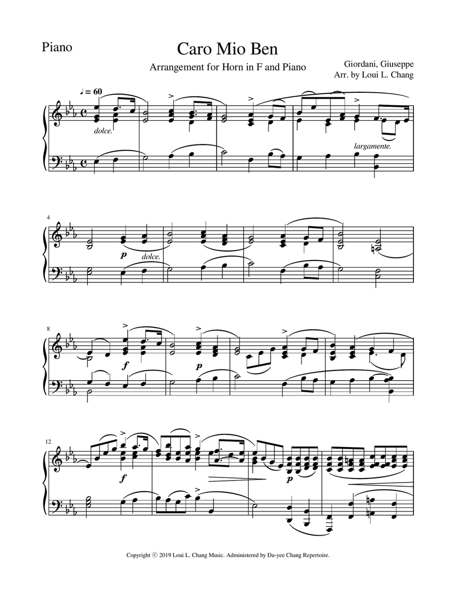 Caro Mio Ben (Solo Piano Transcription) image number null