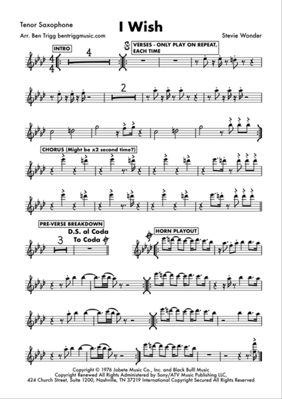 I Wish Tenor Saxophone scores gallery preview page 4