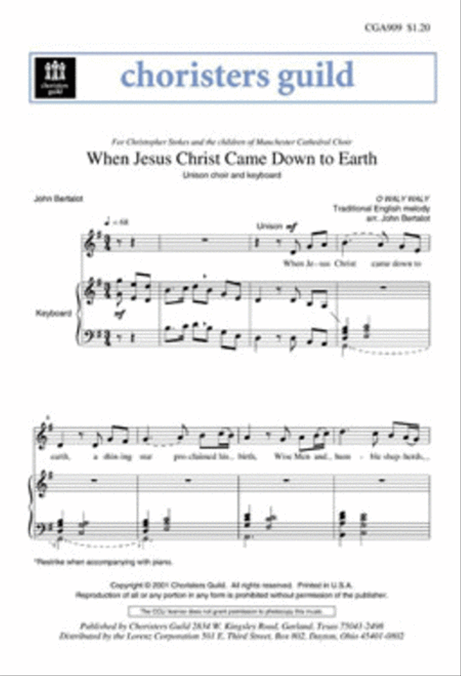 When Jesus Christ Came Down to Earth Unison Choir scores gallery preview page 1