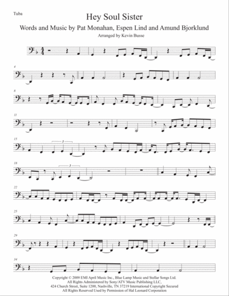 Hey, Soul Sister Tuba scores gallery preview page 1