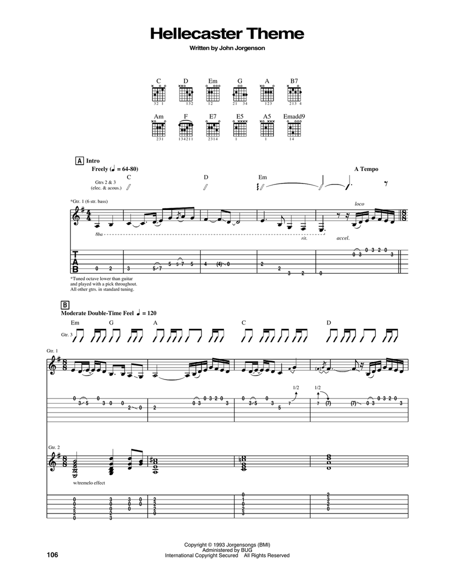 Hellecaster Theme Acoustic Guitar scores gallery preview page 1