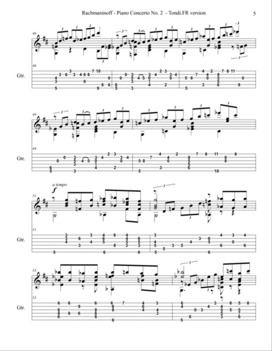 Rachmaninoff Piano Concerto No.2 Adagio Sustenuto Guitar Complete Acoustic Guitar scores gallery preview page 5