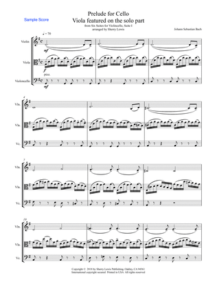 PRELUDE FROM CELLO SUITE NO. 1 by Bach String Trio with viola melody Intermediate Level
