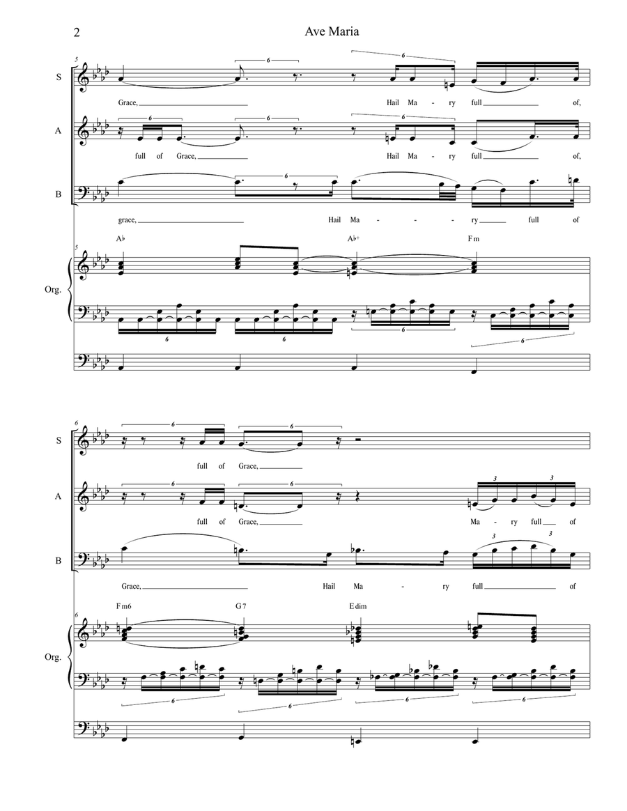 Ave Maria (for SAB- English Lyrics - Medium Key - Organ Accompaniment) 3-Part scores gallery preview page 3