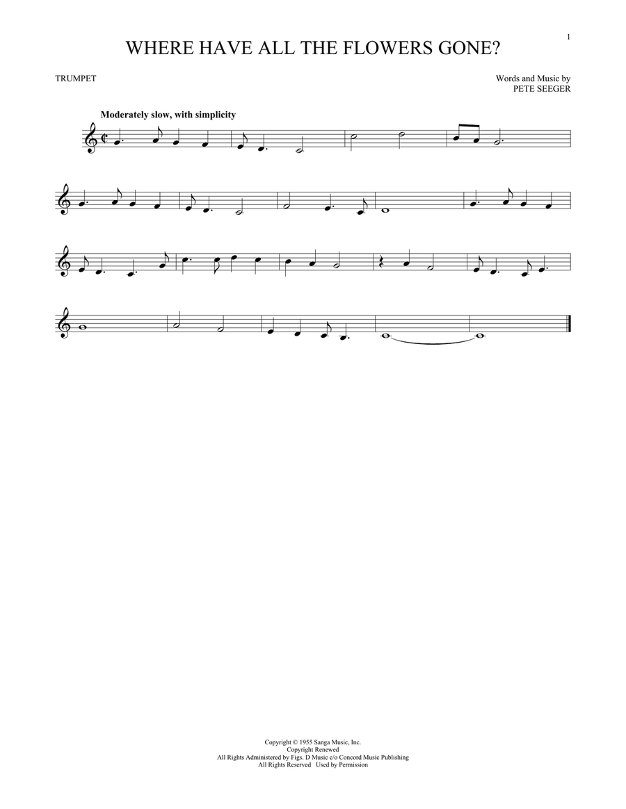 Where Have All The Flowers Gone? Trumpet Solo scores gallery preview page 1